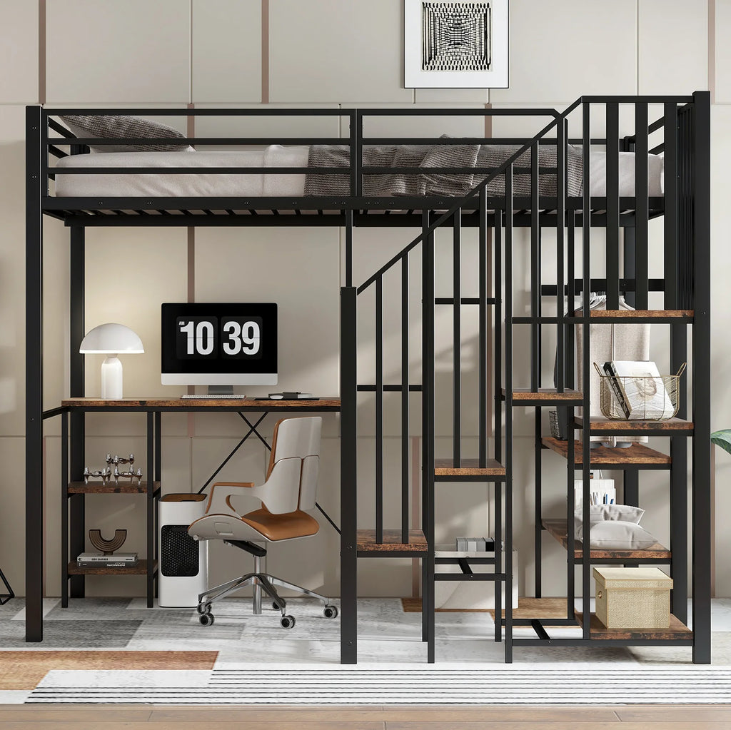 Lit mezzanine 120 × 200 cm avec bureau et dressing — ensemble dans une chambre