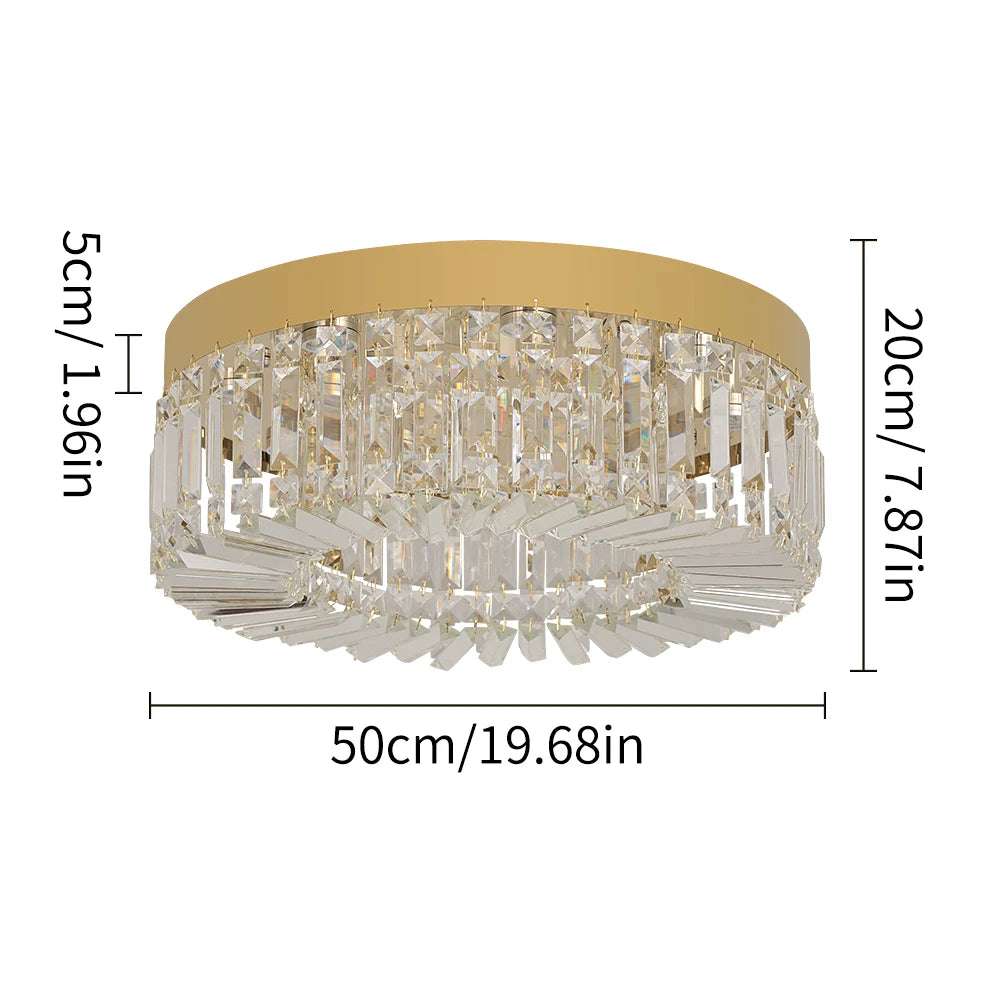 Plafonnier LED doré décoratif à éléments effet cristal, modèle 50 cm version J