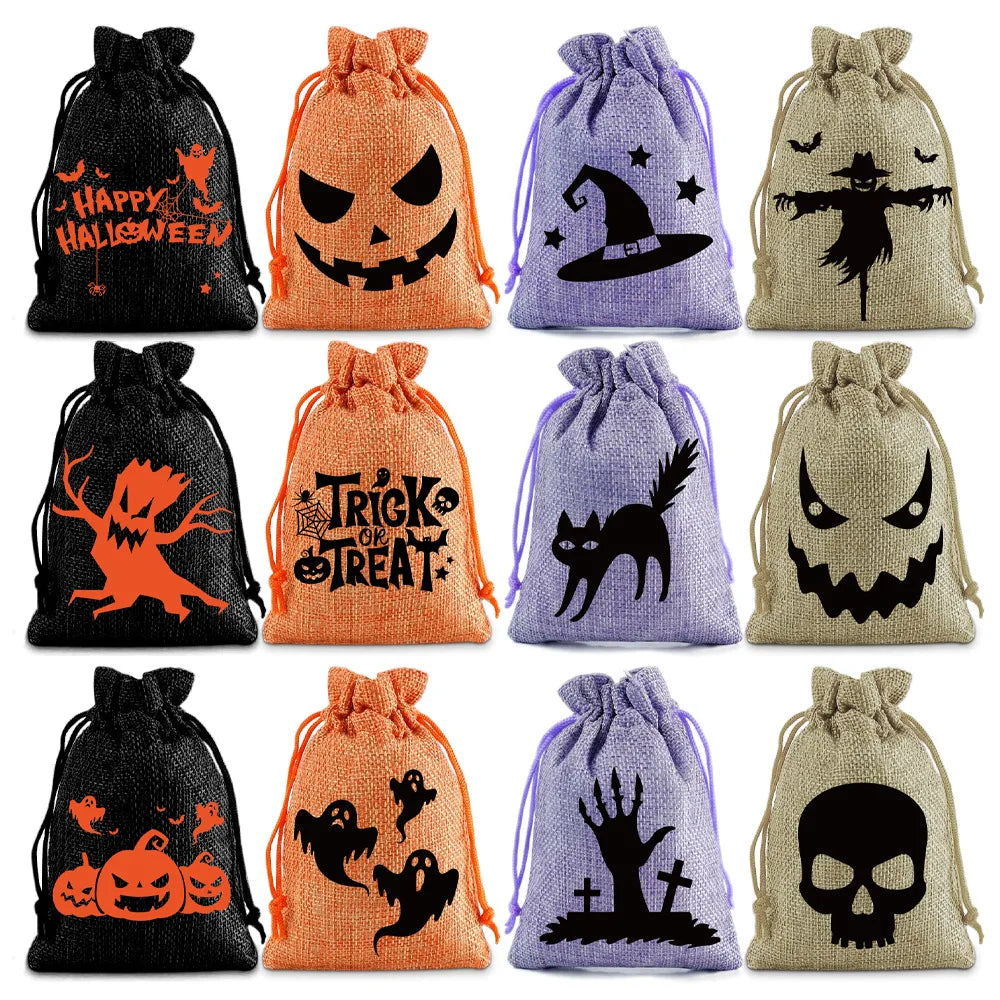 Modèle silhouettes Halloween en noir, orange, violet et beige