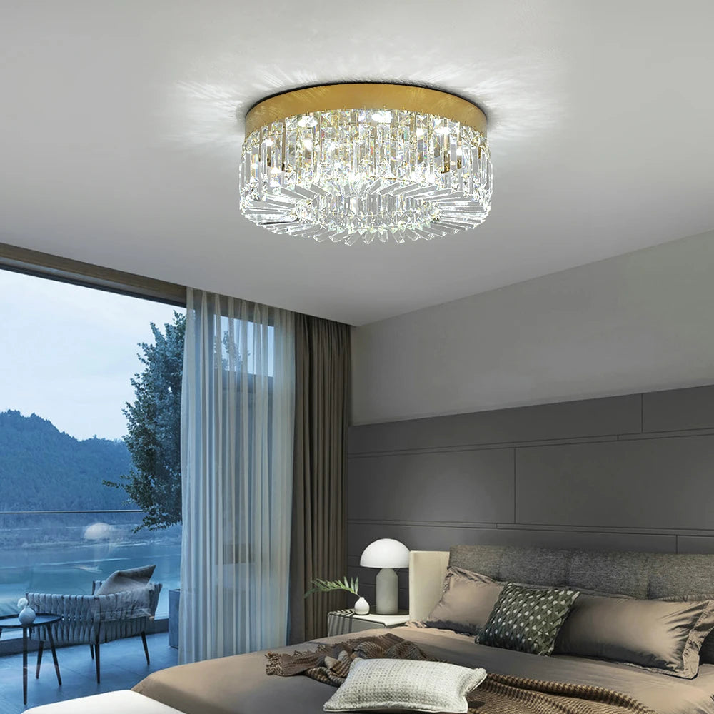 Plafonnier LED doré décoratif à éléments effet cristal, visuel 9