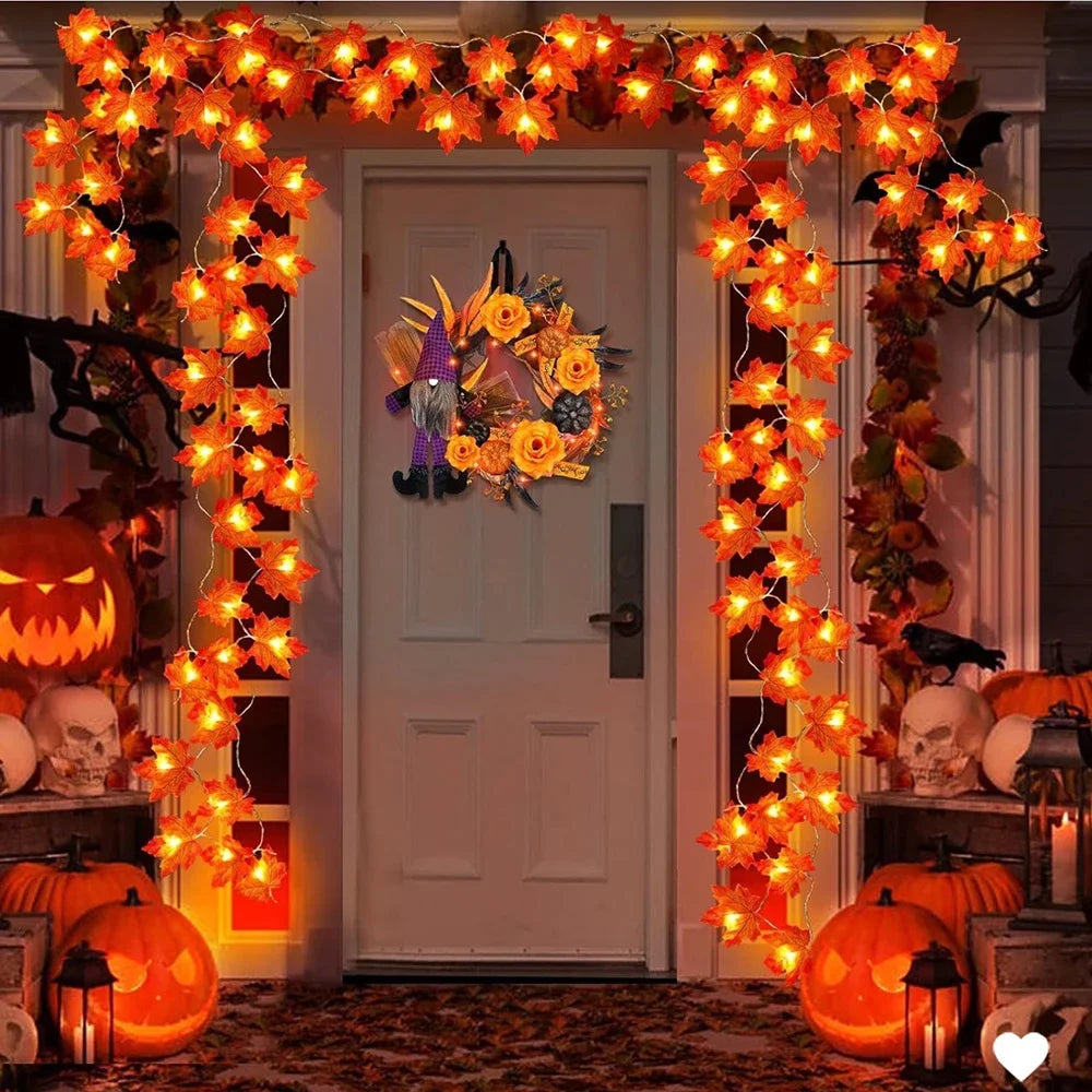 Guirlande lumineuse feuilles d’érable, USB, 3 ou 6 m — mise en scène automnale