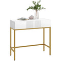 Console blanche avec 2 tiroirs et base en acier