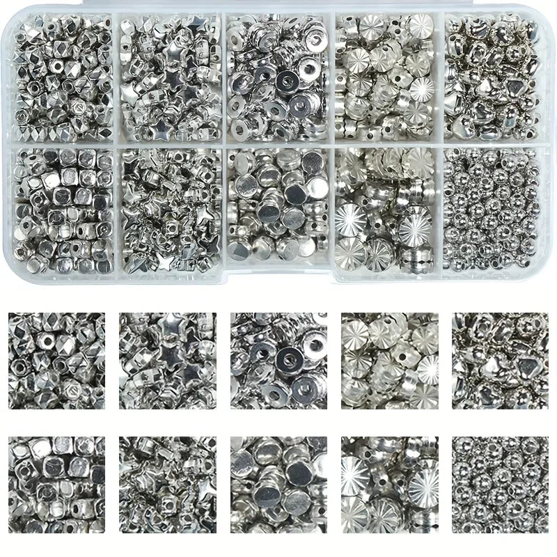 Boîte de perles DIY argentées assorties, 8 compartiments, pour bracelets et colliers