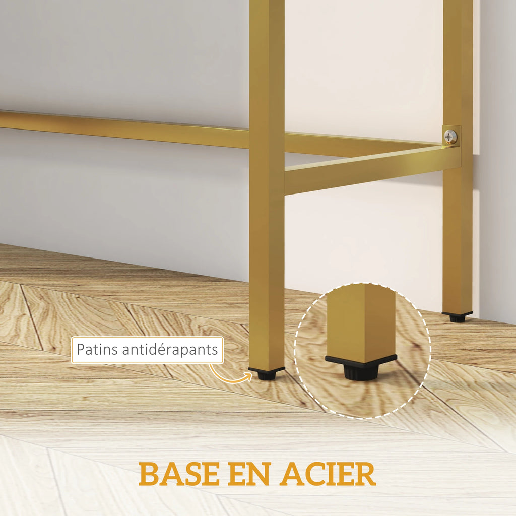 Console blanche avec 2 tiroirs et base en acier
