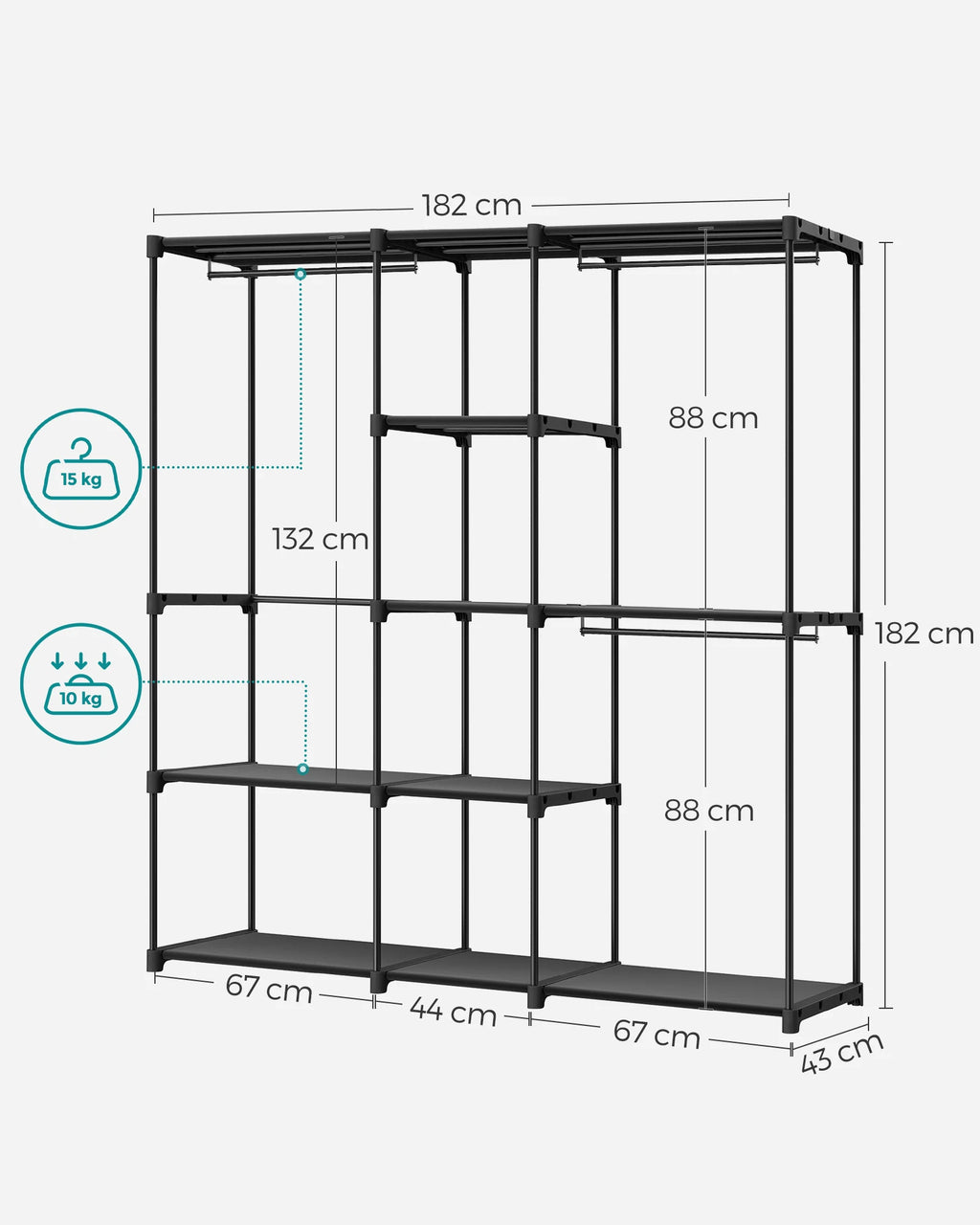 Dressing ouvert modulable 182 × 43 × 182 cm