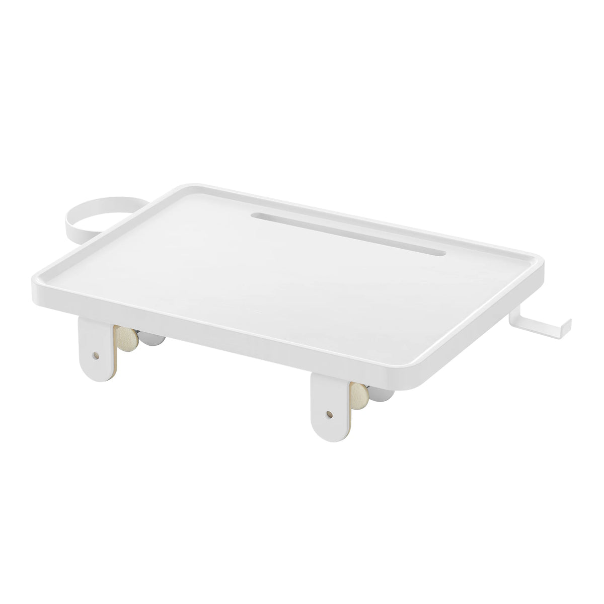 Plateau de lit blanc avec poignées latérales, pinces et patins aux pieds