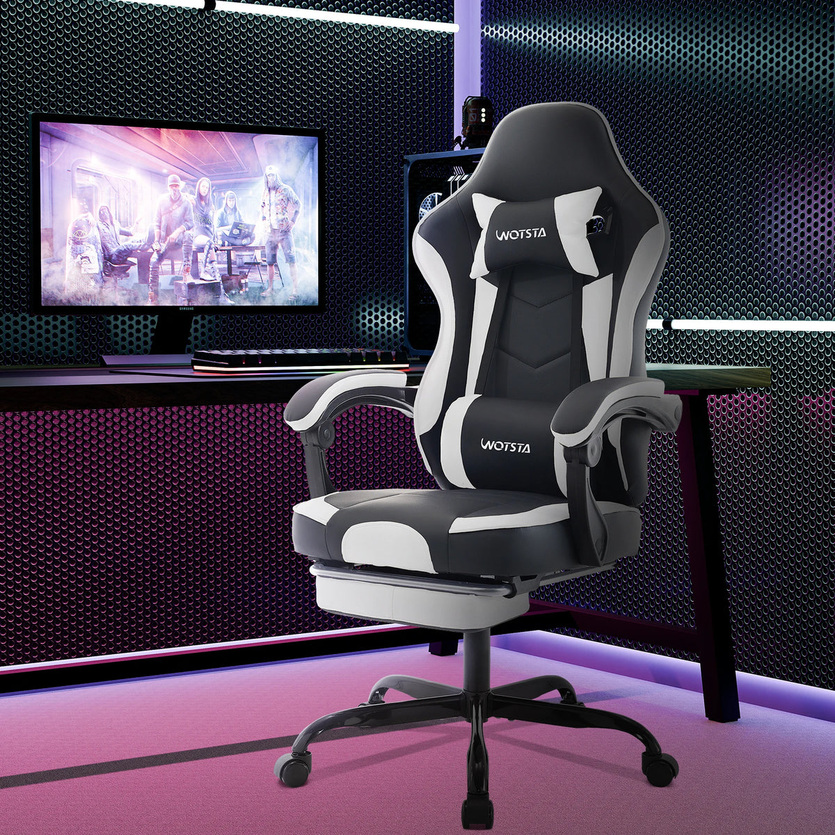 Fauteuil gaming avec repose-pieds et coussins