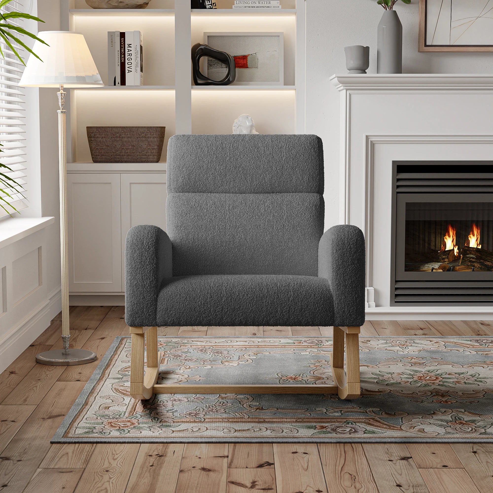 Fauteuil à bascule avec repose-pieds et poches latérales