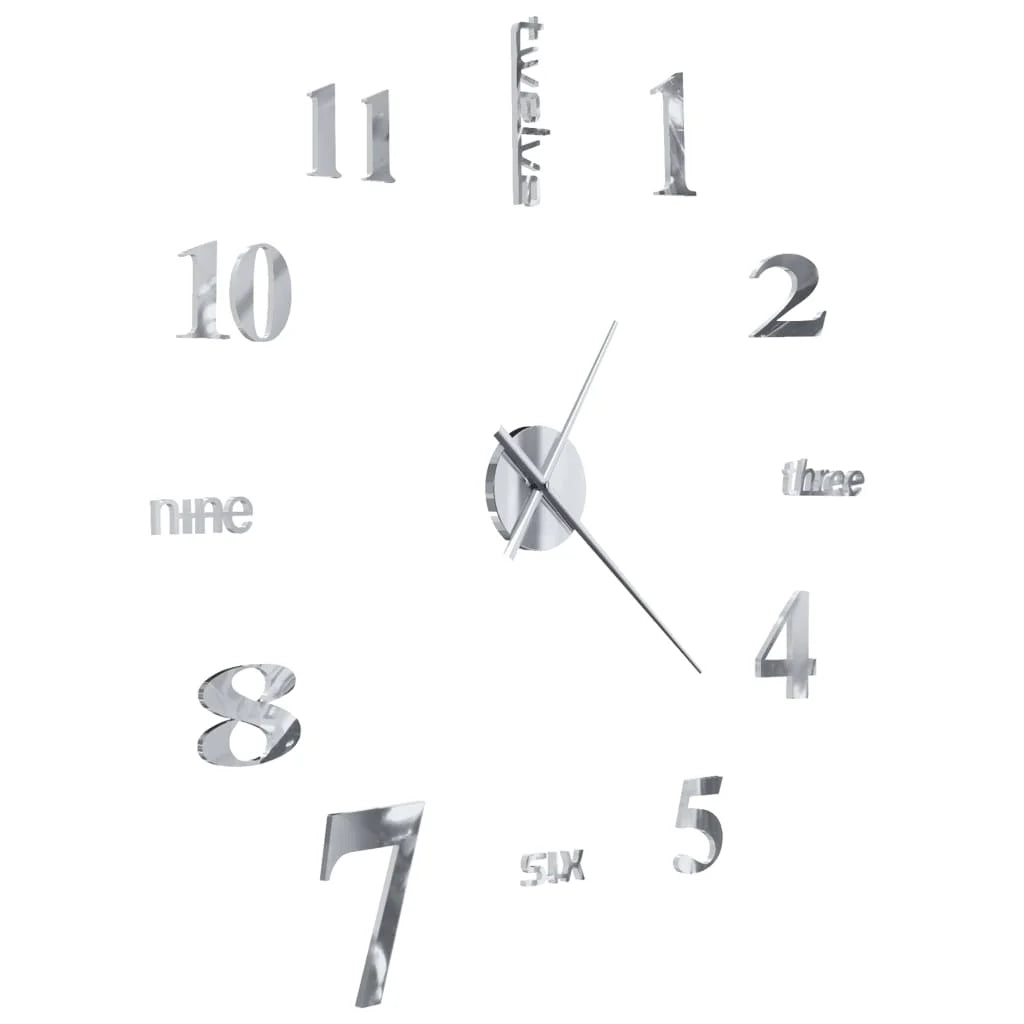 Horloge murale 3D argentée – composition jusqu’à 100 cm