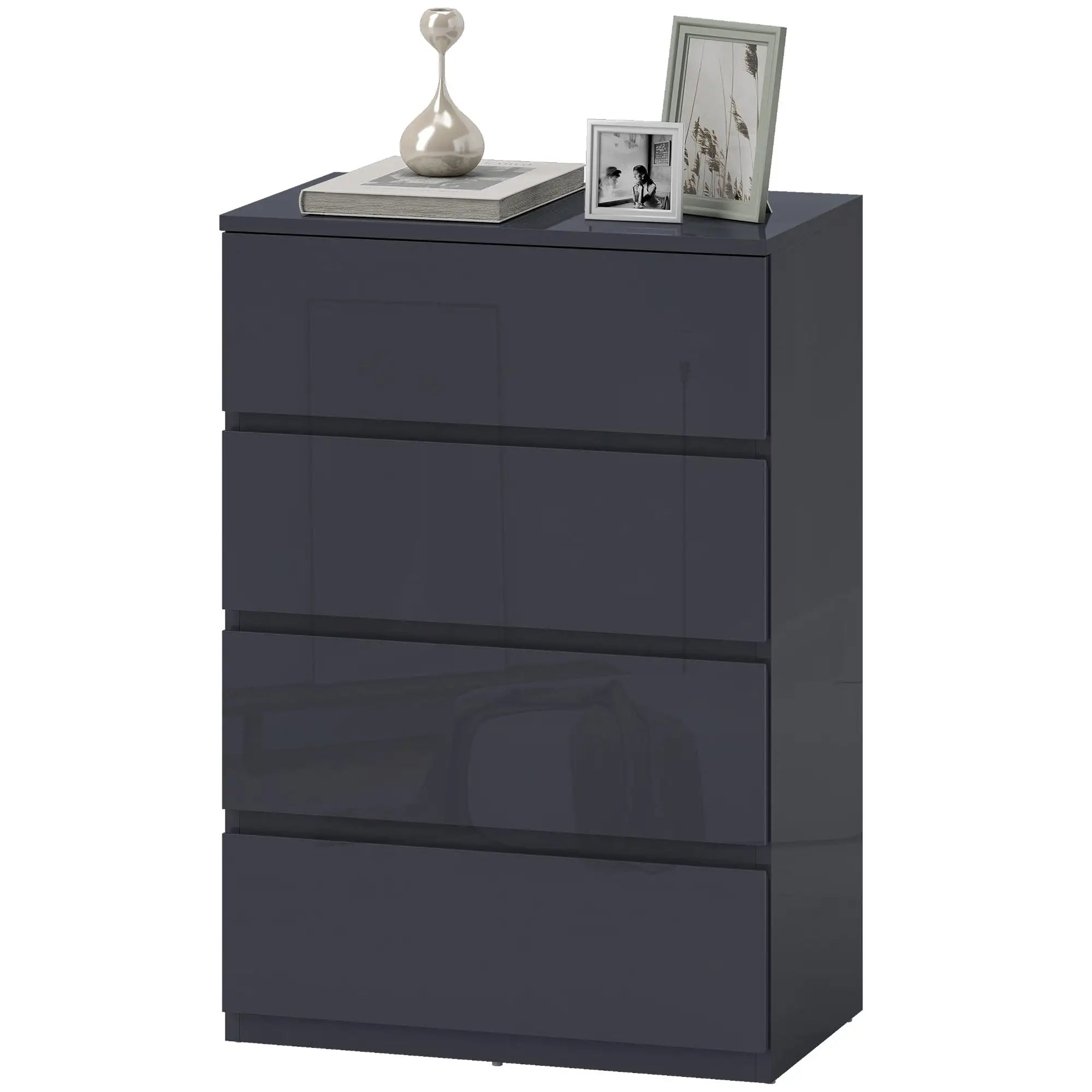 Commode gris brillant à 4 portes avec fermeture douce