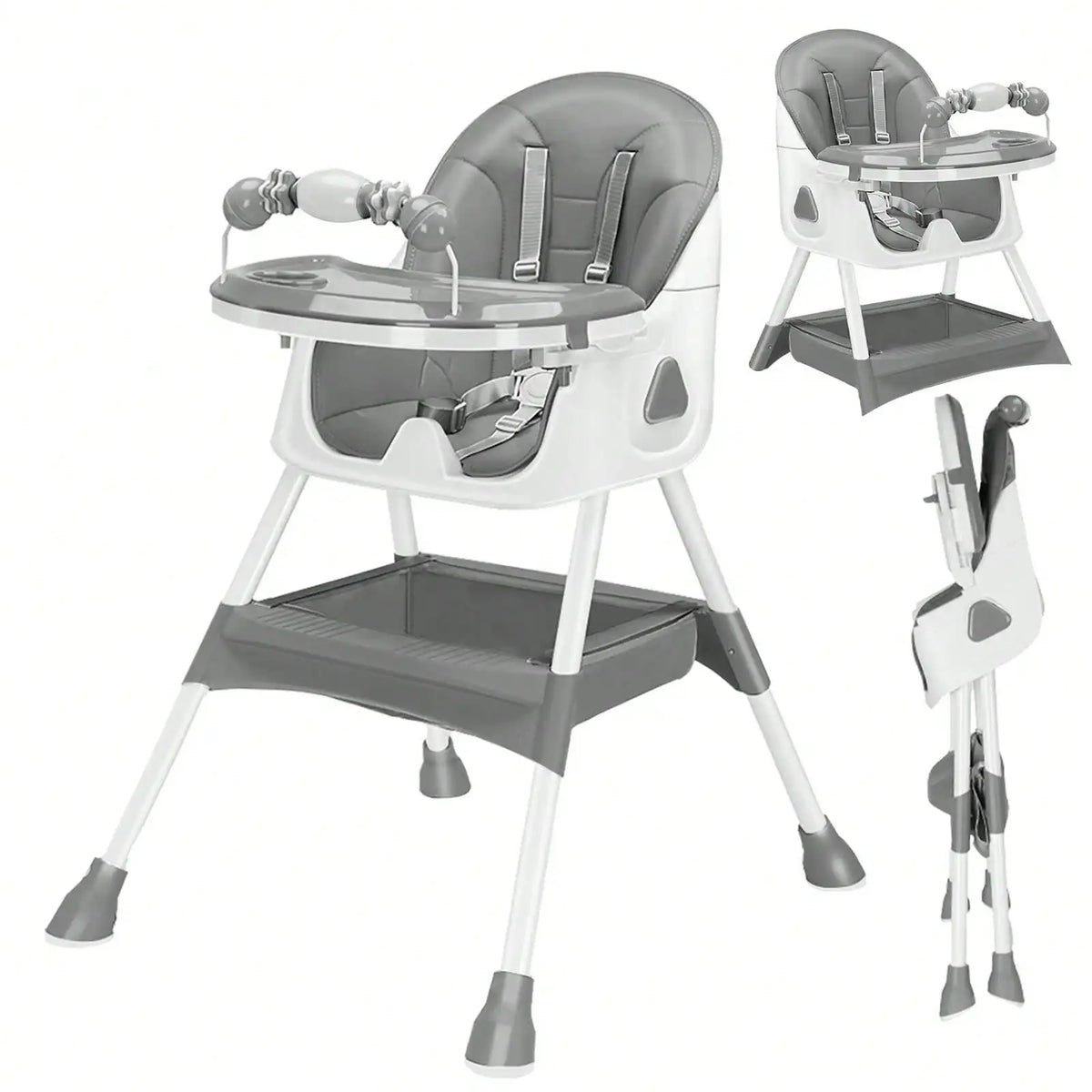 Chaise haute bébé pliable, 3 en 1 — Gris