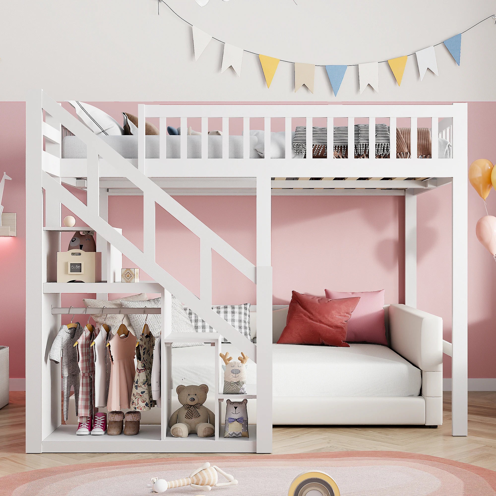 Lit superposé cabane pour 2 enfants 90 ou 140 × 200 cm