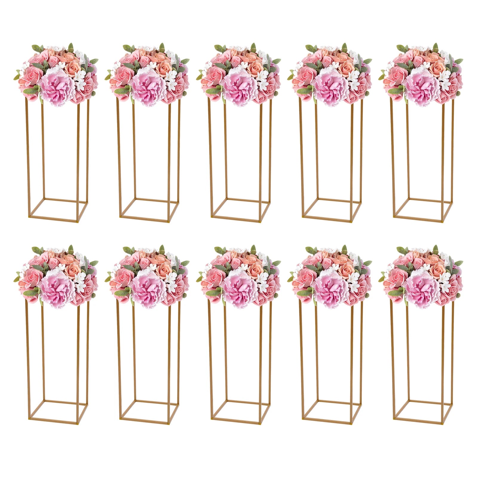 Lot de 10 colonnes dorées pour fleurs et décorations