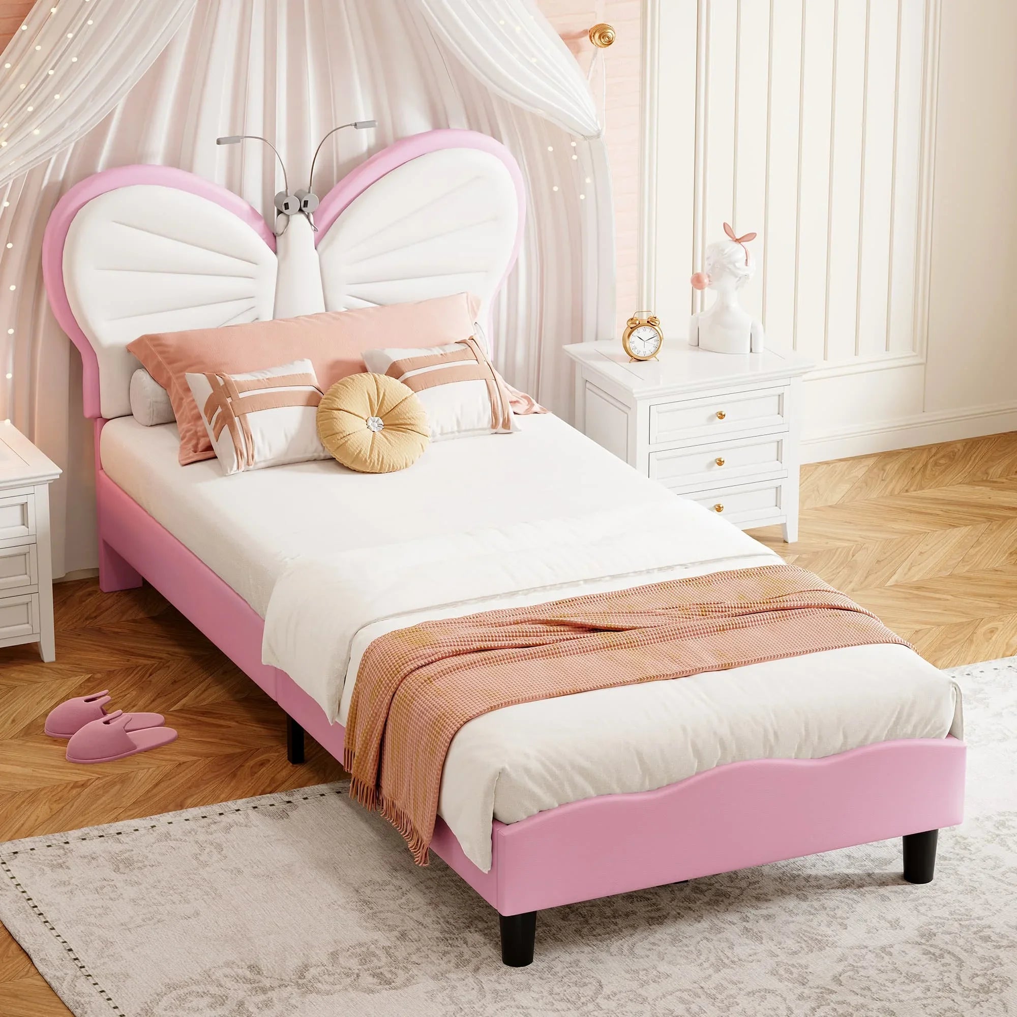 Lit enfant papillon avec lampe de lecture 90 × 200 cm