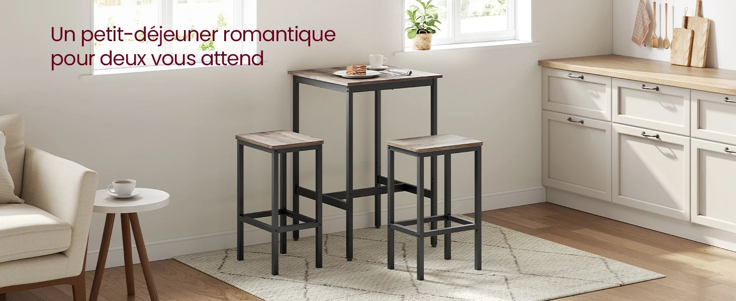 Ensemble table de bar avec 2 tabourets