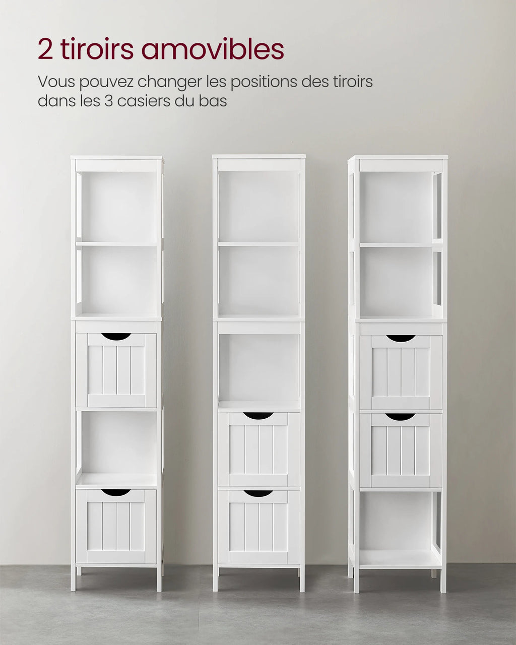 Colonne de salle de bain avec 3 niches et 2 tiroirs