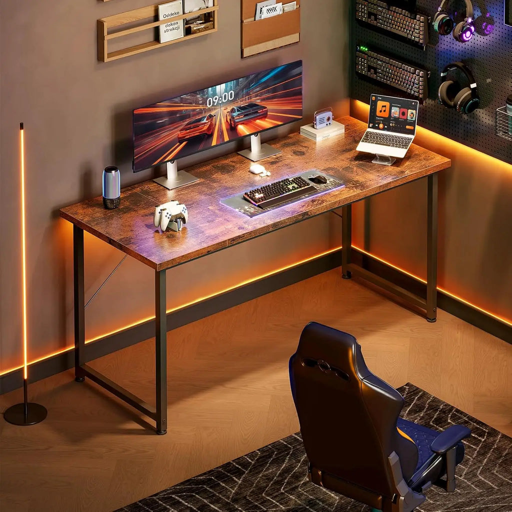 Bureau droit 140 × 50 cm en bois et métal