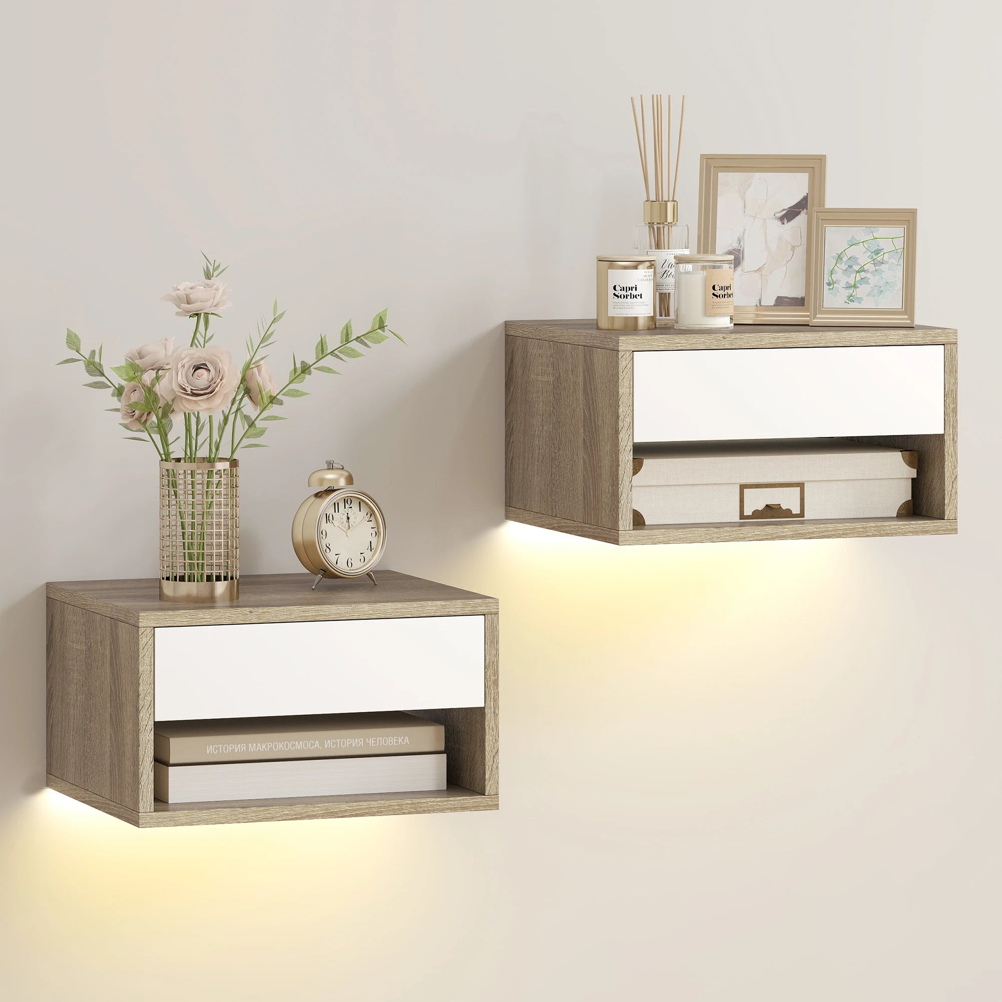 Lot de 2 chevets flottants LED avec tiroir