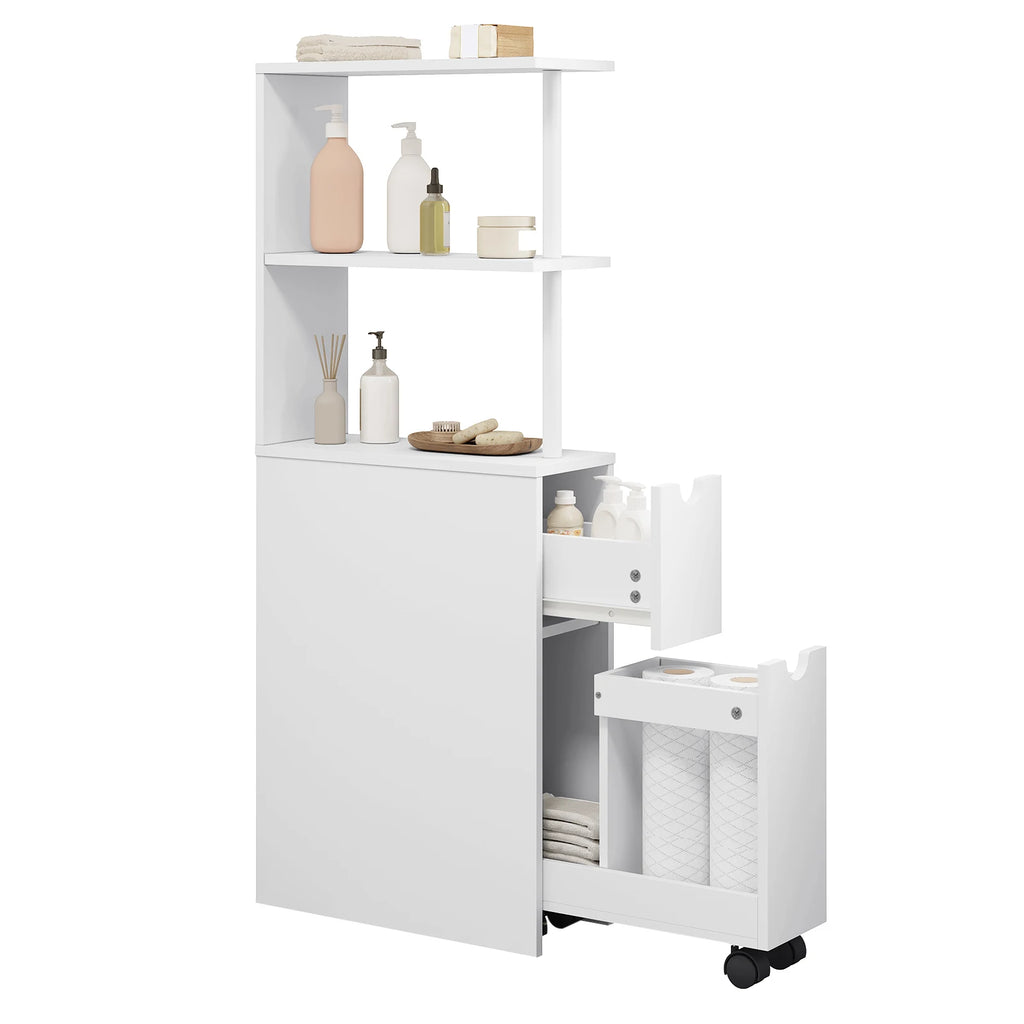 Meuble étroit de salle de bain à rangements coulissants