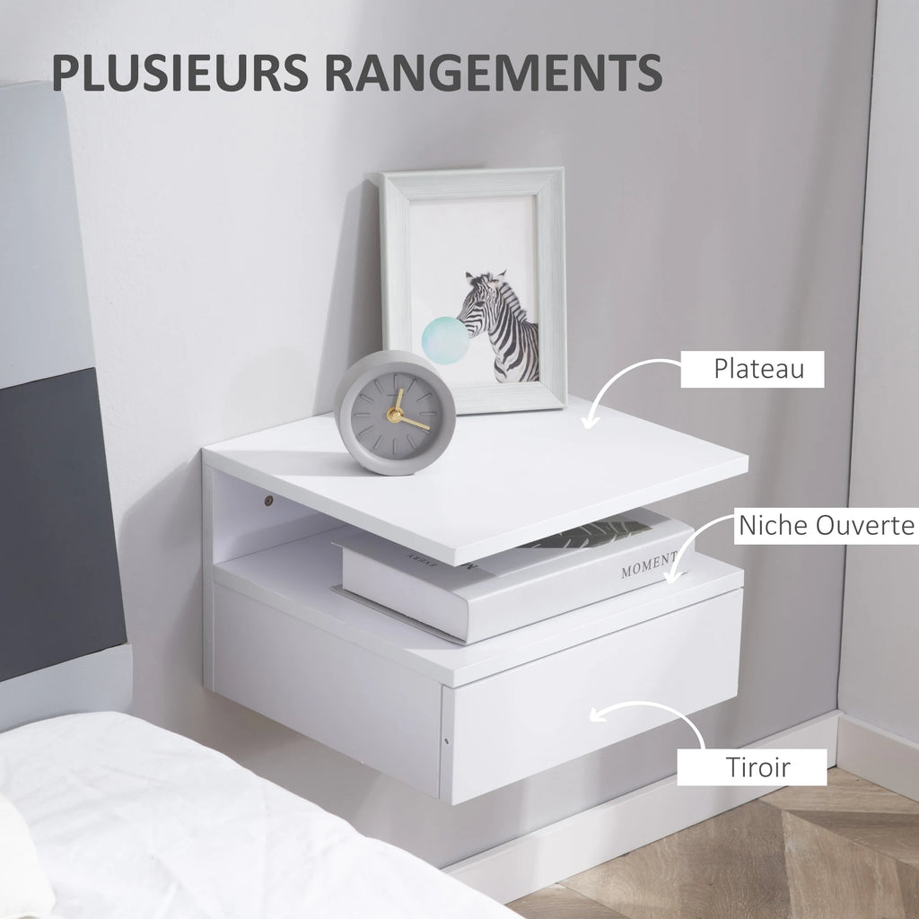 Lot de 2 tables de chevet suspendues avec tiroir