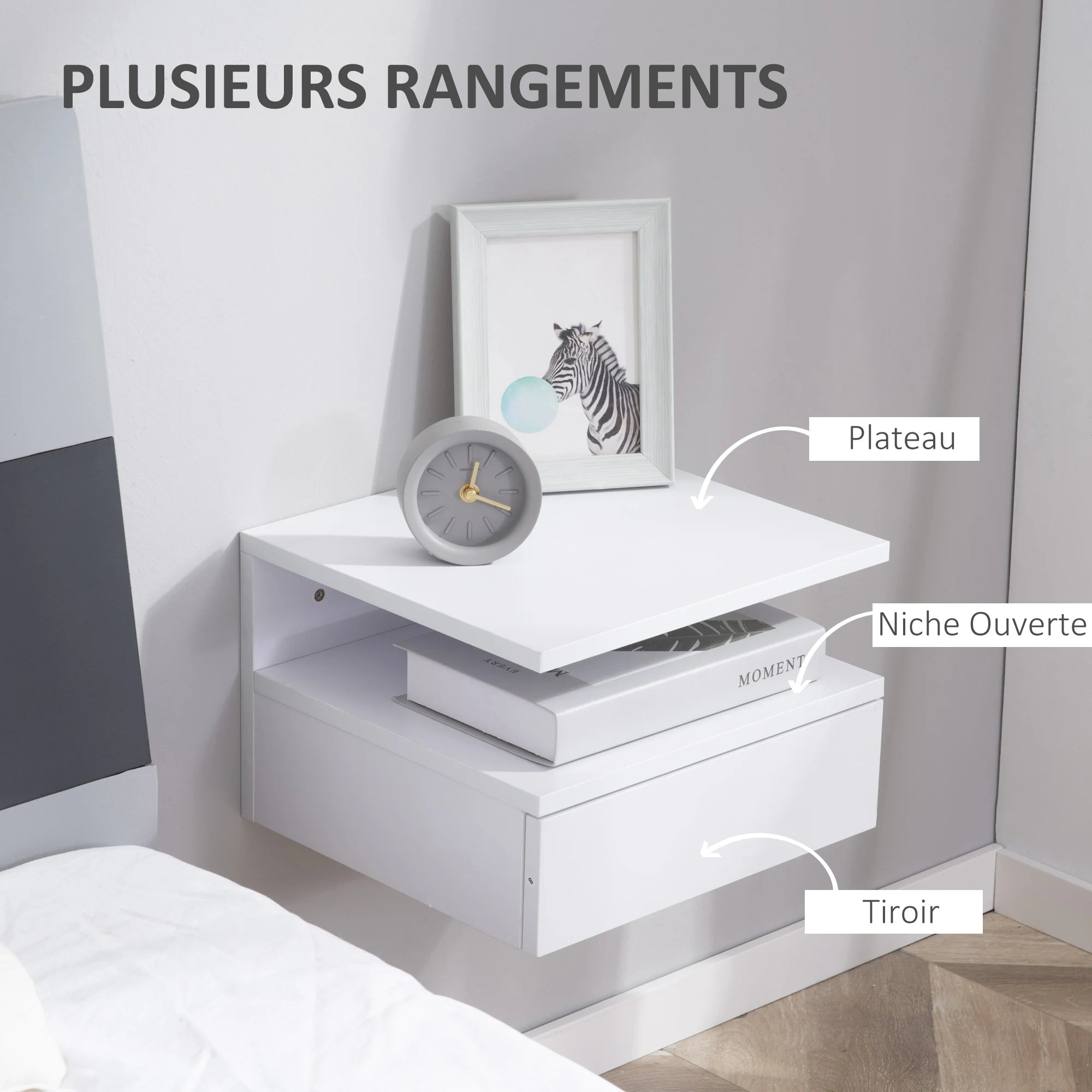 Lot de 2 tables de chevet suspendues avec tiroir