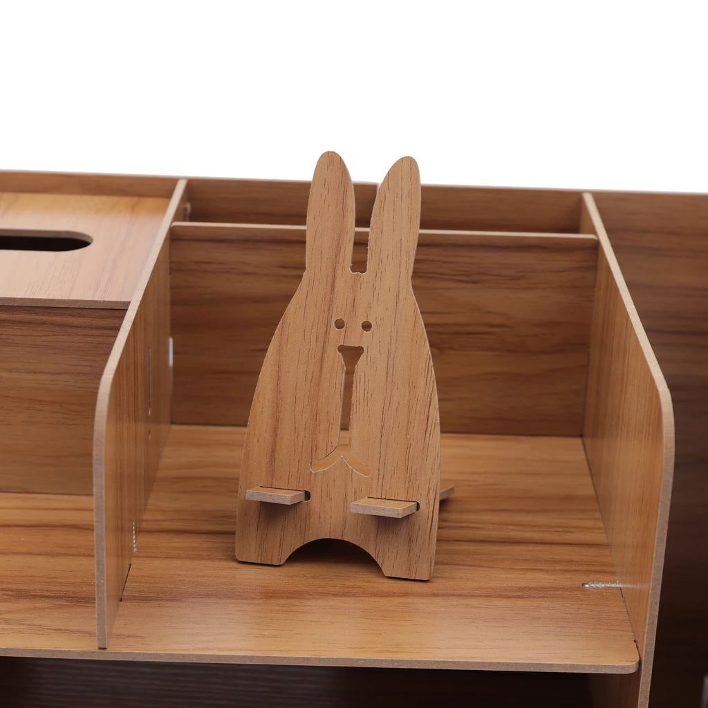 Organisateur de bureau en bois avec tiroir, 48 cm — support pour téléphone