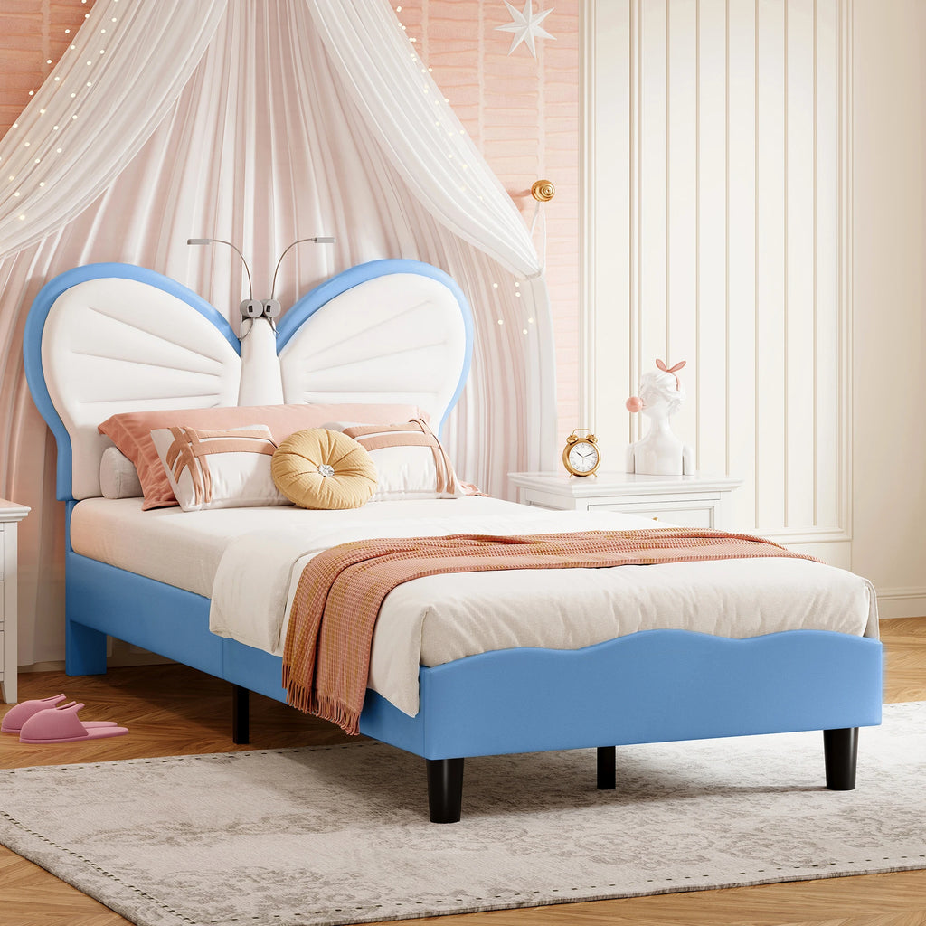 Lit enfant papillon avec lampe de lecture 90 × 200 cm