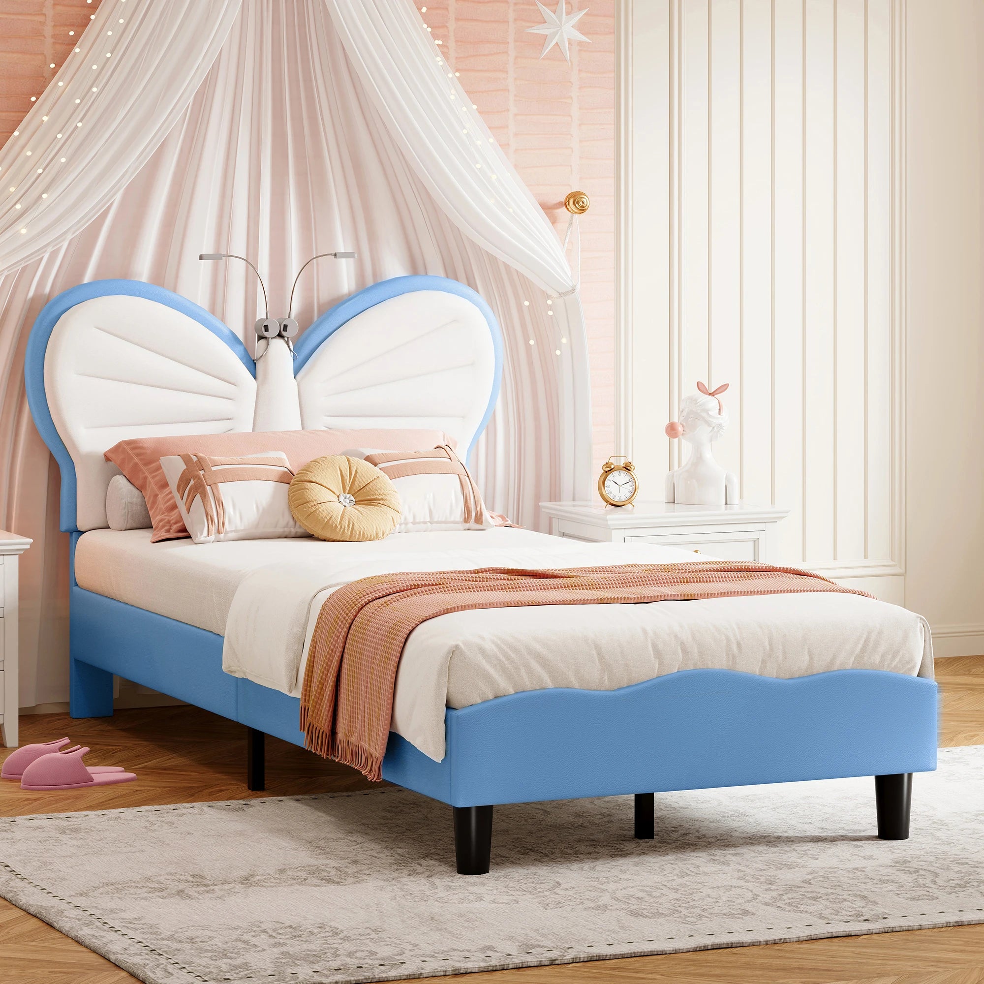 Lit enfant papillon avec lampe de lecture 90 × 200 cm