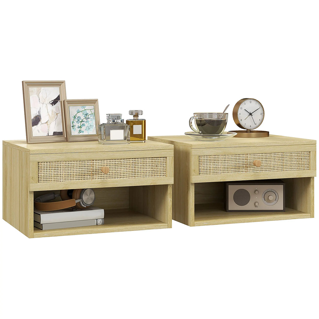 Lot de 2 chevets muraux avec façade effet rotin