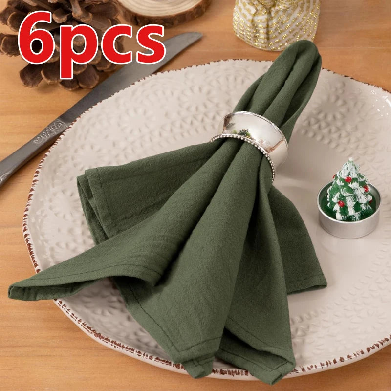 Serviettes de table texturées 40 × 40 cm, lot de 6 ou 12 — lot vert olive de 6