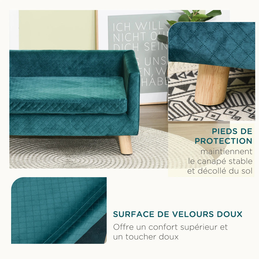 Canapé pour chien ou chat, bleu aspect velours