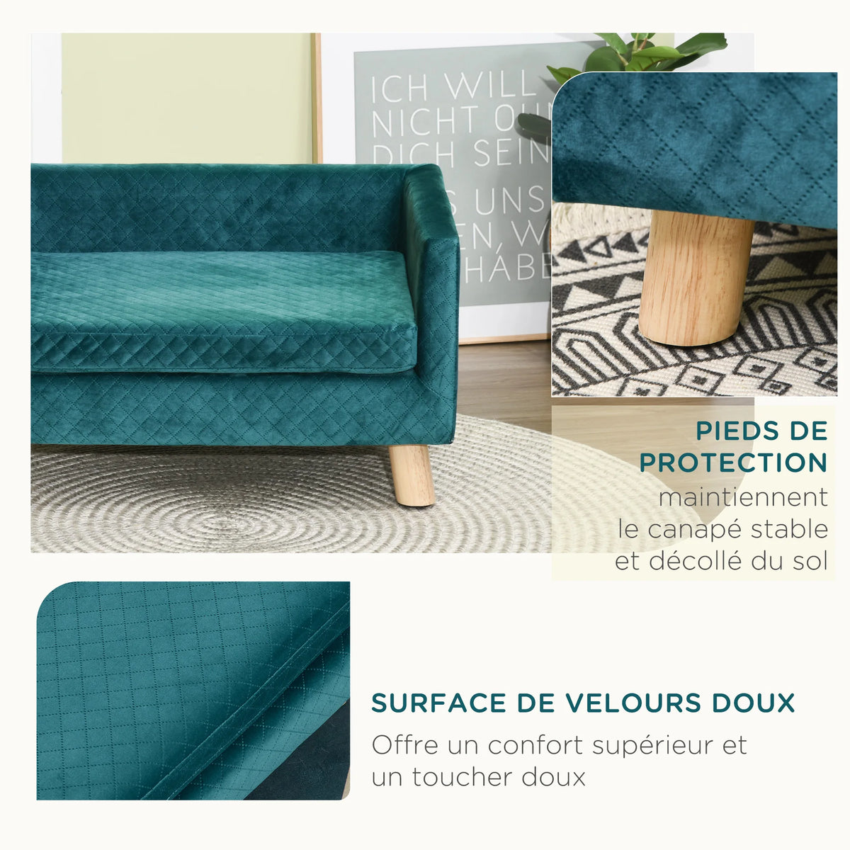 Canapé pour chien ou chat, bleu aspect velours