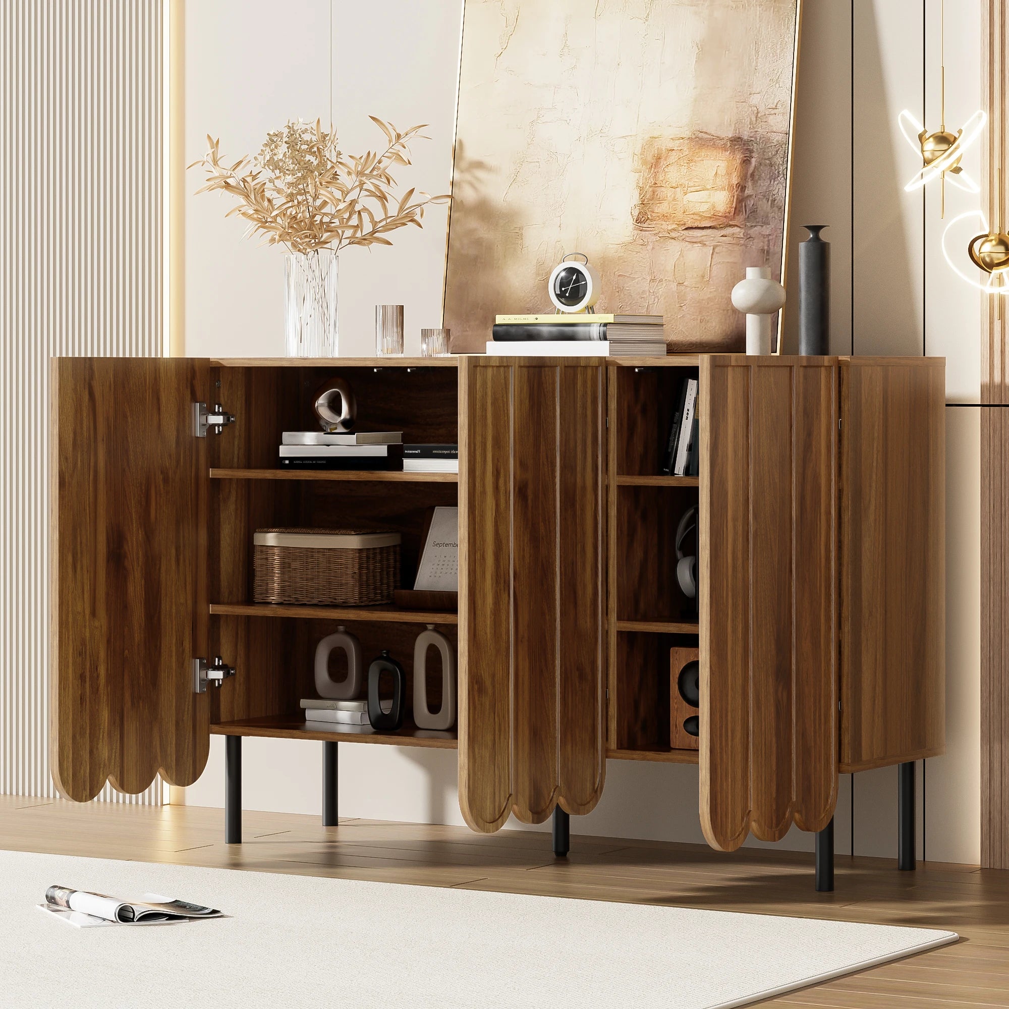 Buffet effet noyer à portes ondulées 120 cm