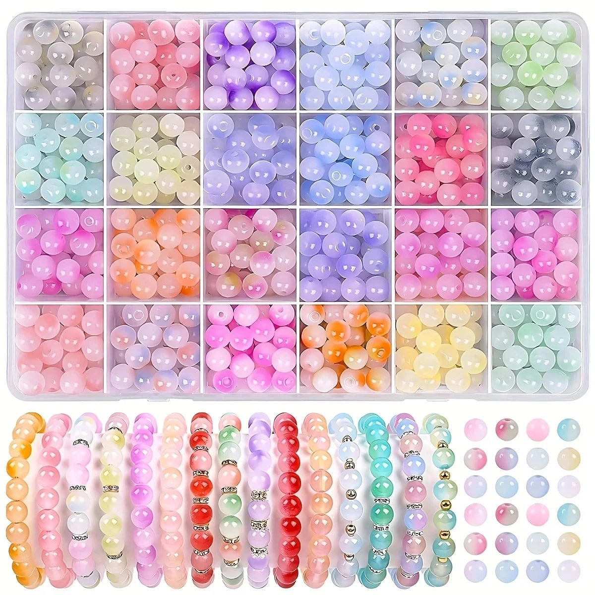 Boîte compartimentée de perles rondes en verre, kit DIY multicolore