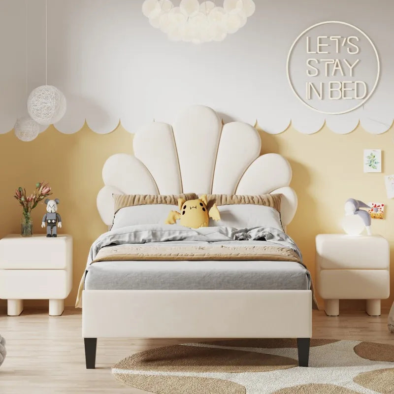 Lit enfant fleur en velours 90 ou 140 × 200 cm