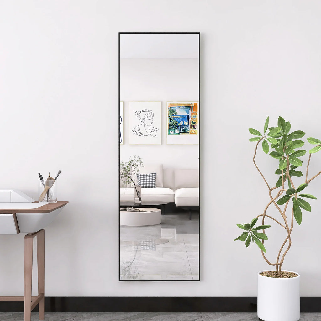 Grand miroir mural rectangulaire avec cadre noir, 162 × 53 cm, visuel 4
