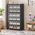 Meuble à chaussures noir avec portes transparentes et plusieurs niveaux, version noire 7 niveaux