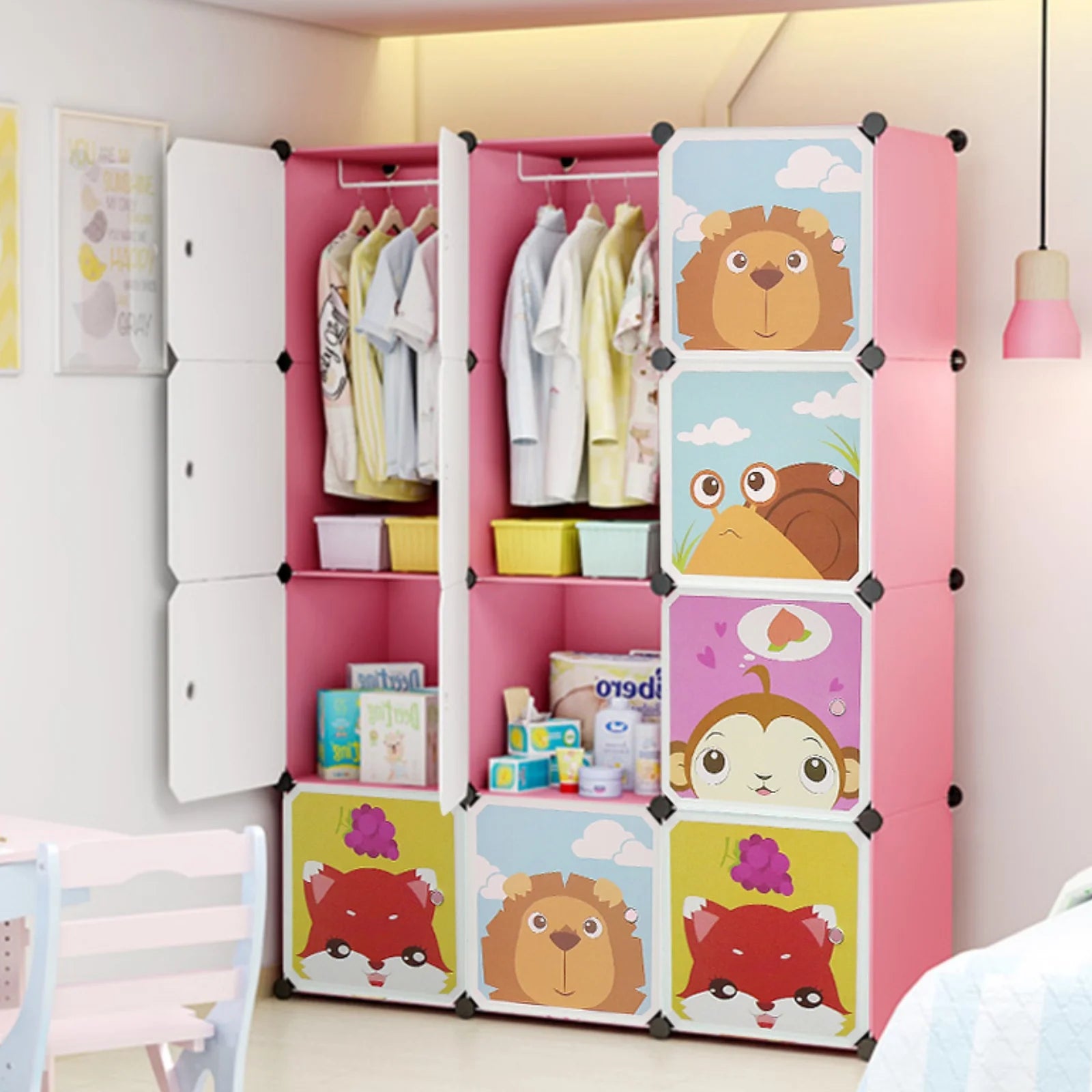 Armoire enfant avec bibliothèque et 2 penderies