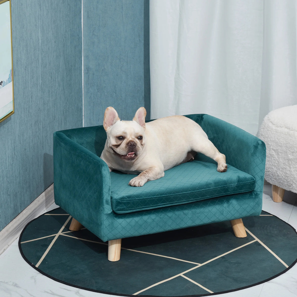 Canapé pour chien ou chat, bleu aspect velours