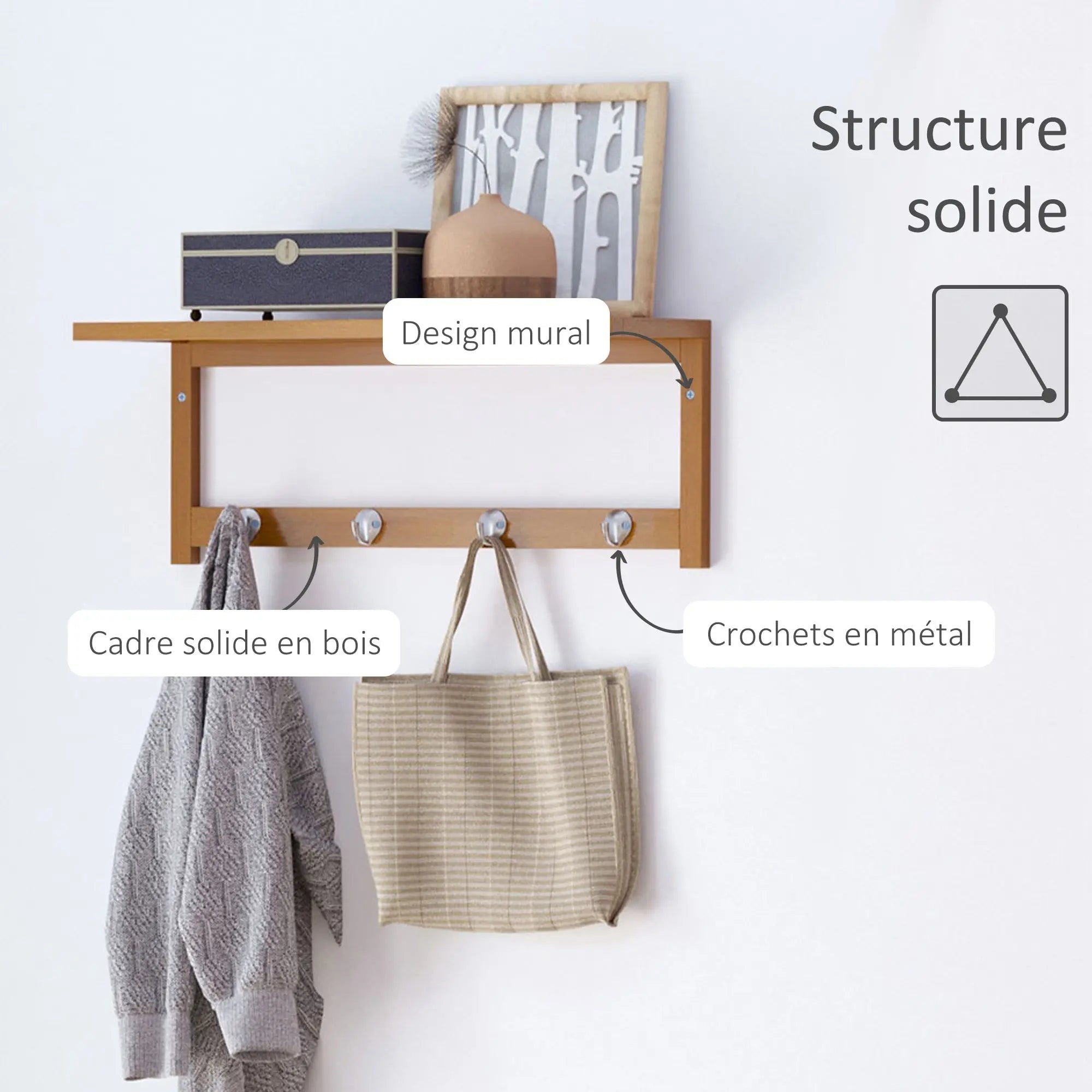 Porte-manteau mural en bambou avec 4 patères – 50 cm – vue 5