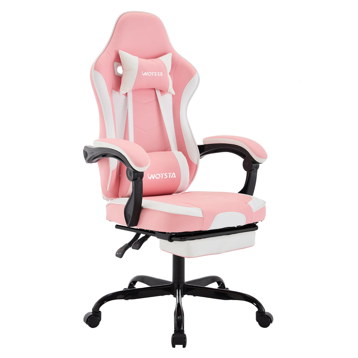 Fauteuil gaming avec repose-pieds et coussins — Rose et blanc