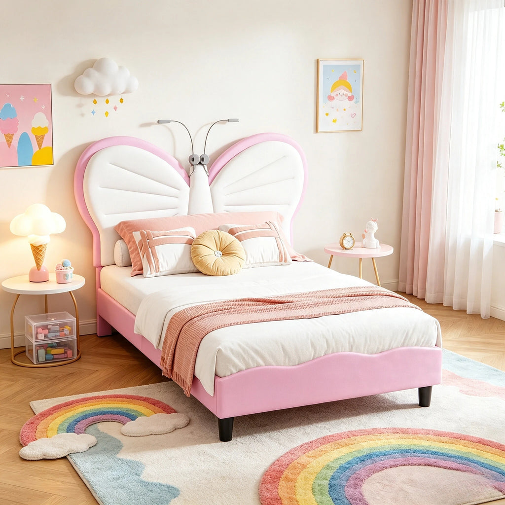 Lit enfant papillon avec lampe de lecture 90 × 200 cm