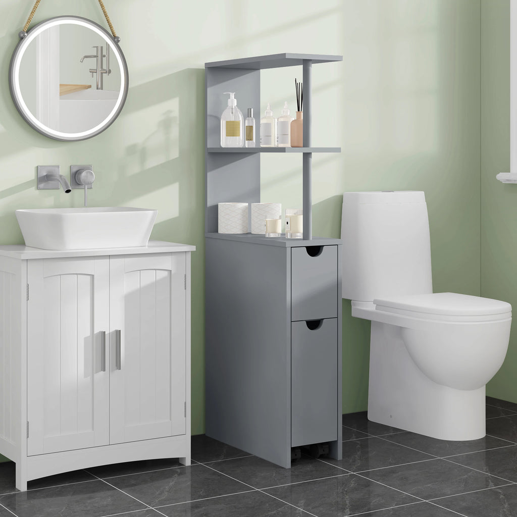 Meuble étroit de salle de bain à rangements coulissants