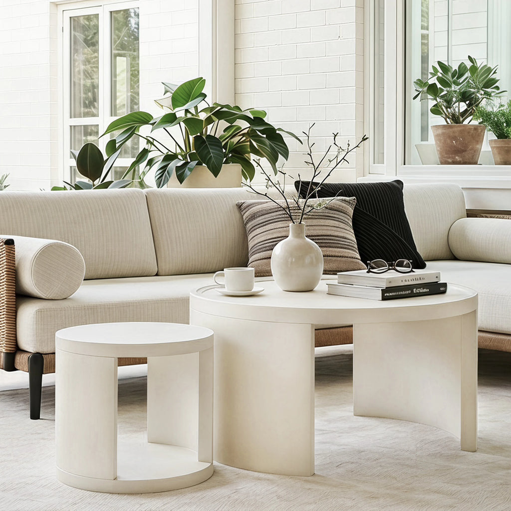 Lot de 2 tables basses gigognes rondes blanches