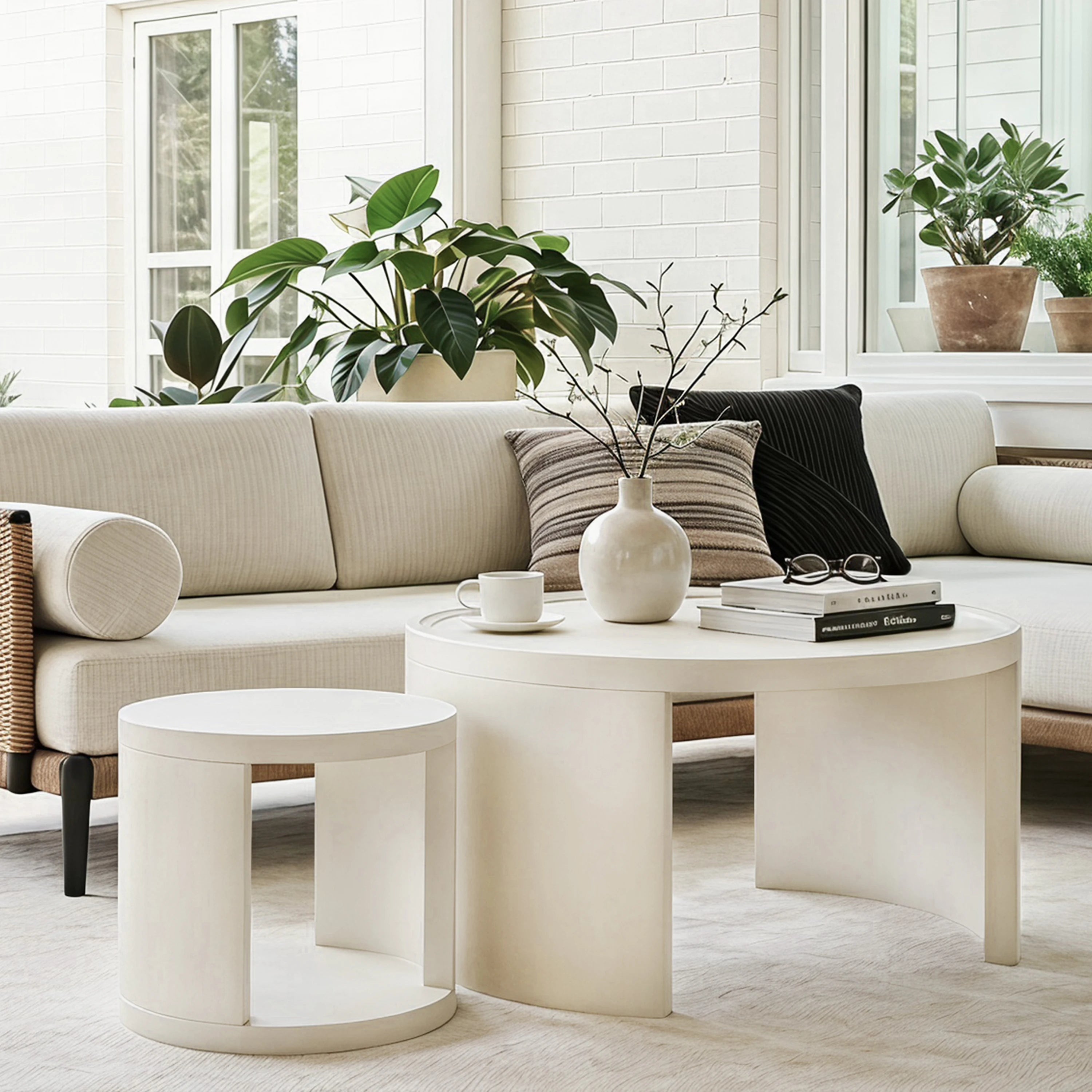 Lot de 2 tables basses gigognes rondes blanches