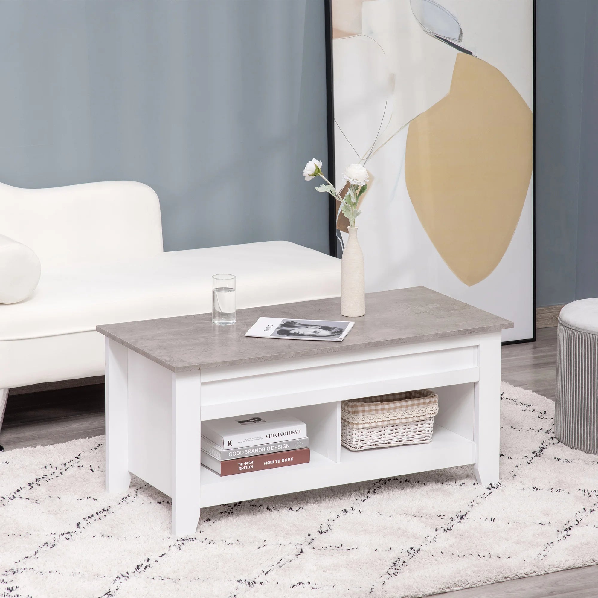Table basse relevable avec 2 compartiments 105 cm