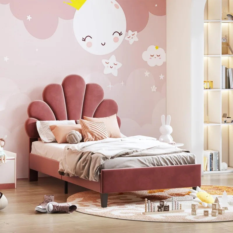 Lit enfant fleur en velours 90 ou 140 × 200 cm
