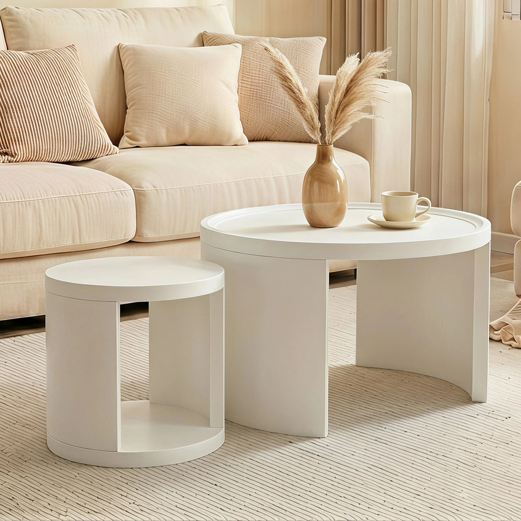 Lot de 2 tables basses gigognes rondes blanches