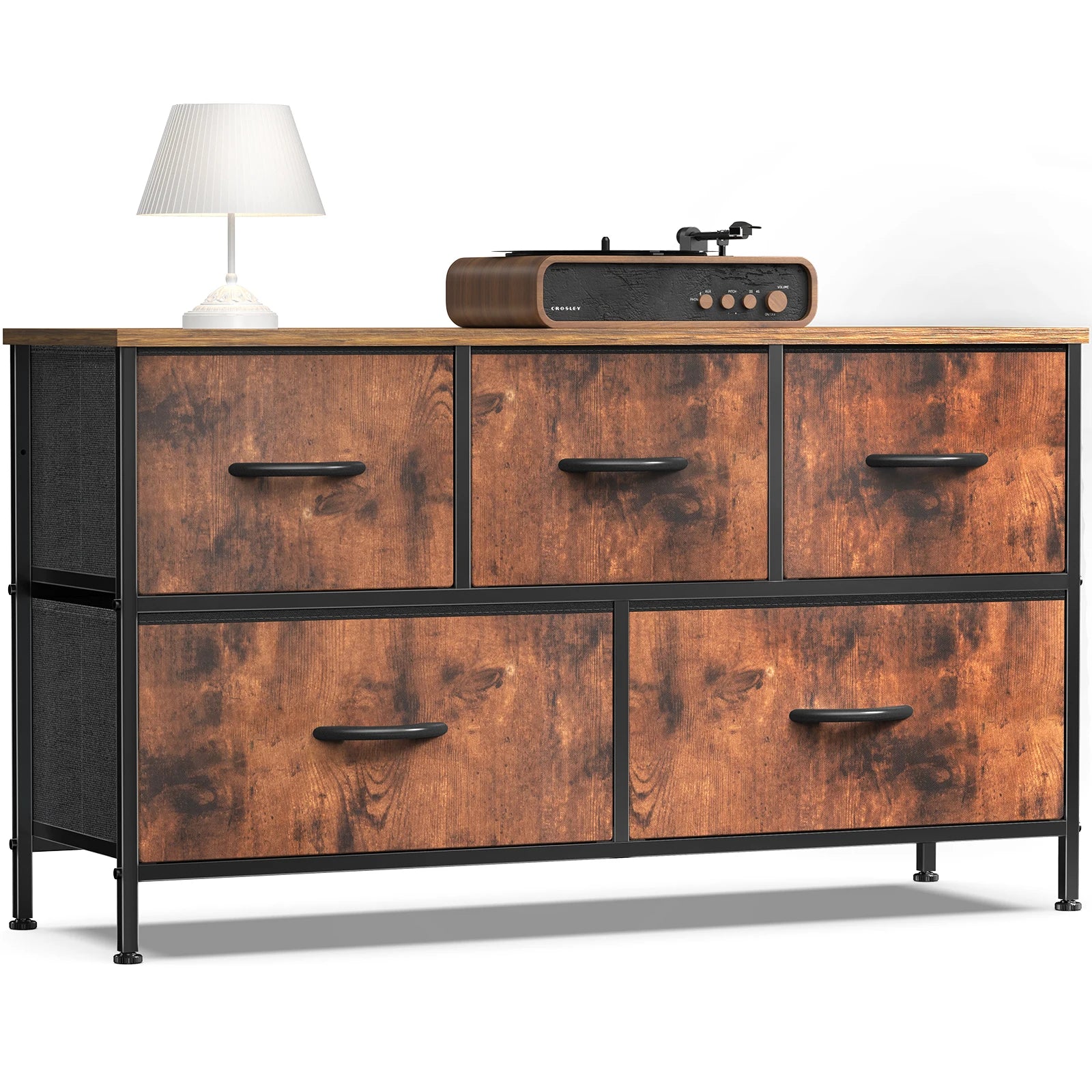 Commode en tissu à 5 tiroirs avec cadre en acier