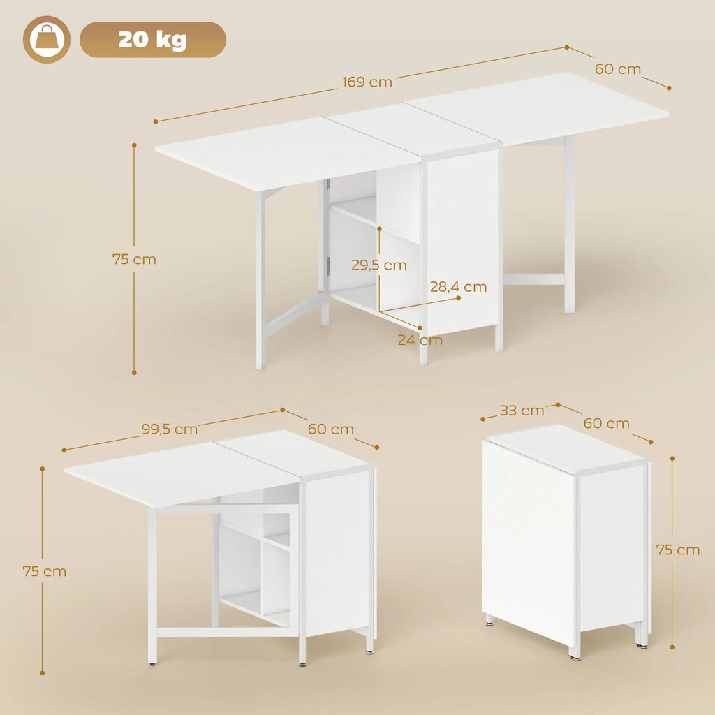 Table à manger pliante à 2 rabats et 4 rangements